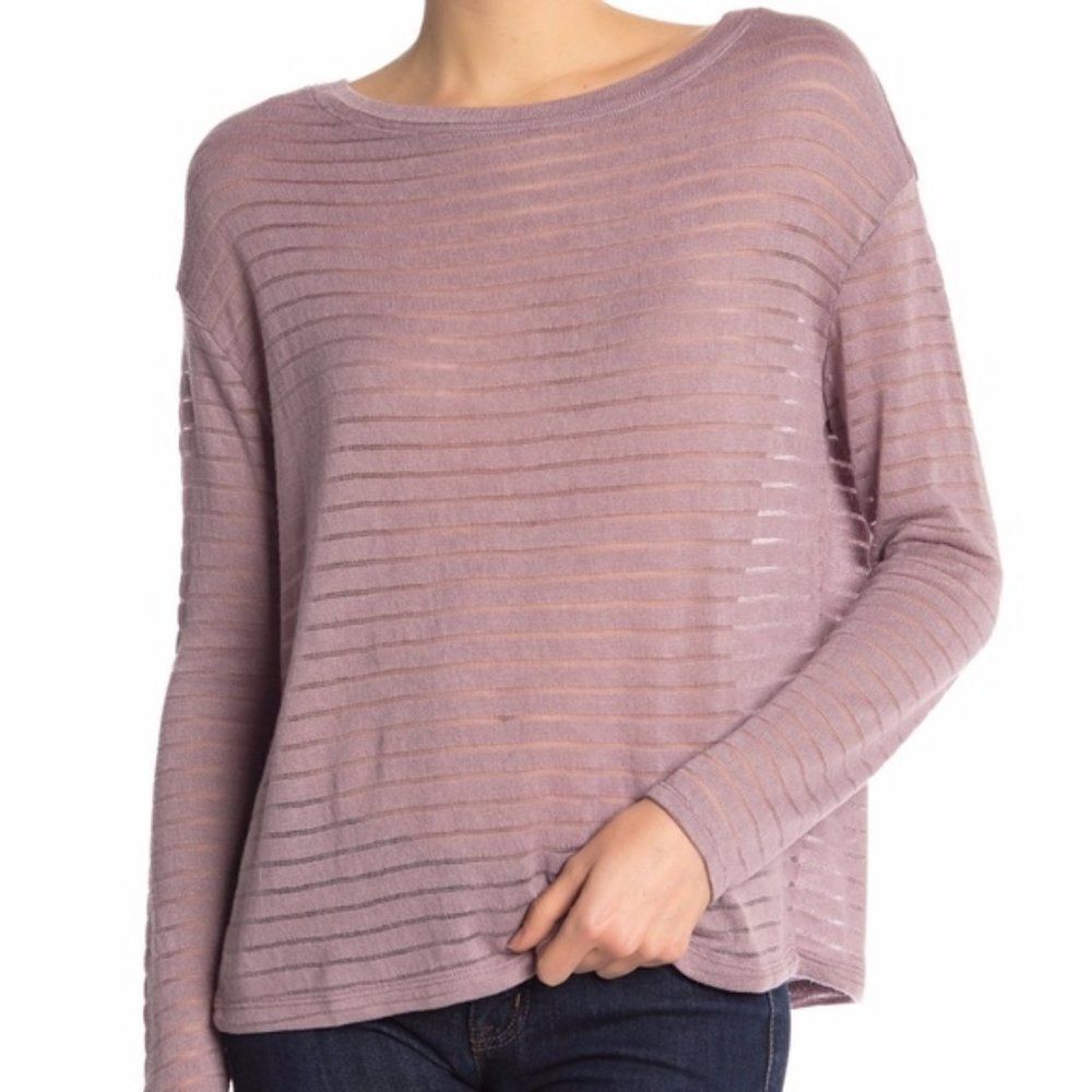 14th & Union Shadow Stripe Boatneck Long Sleeve Lilic blouse